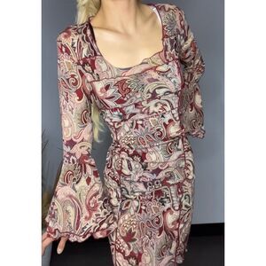 Tailor B.Moss Paisley Midi Dress, Flared Sleeves, Bohemian Elegance, Size M, $25
